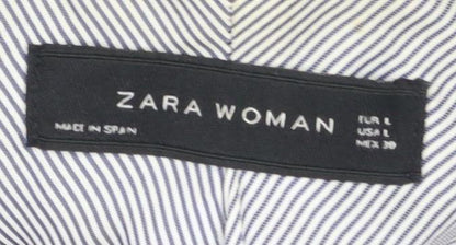 Zara Women's Pinstripe Black Blazer L, Wool, Notch Lapel