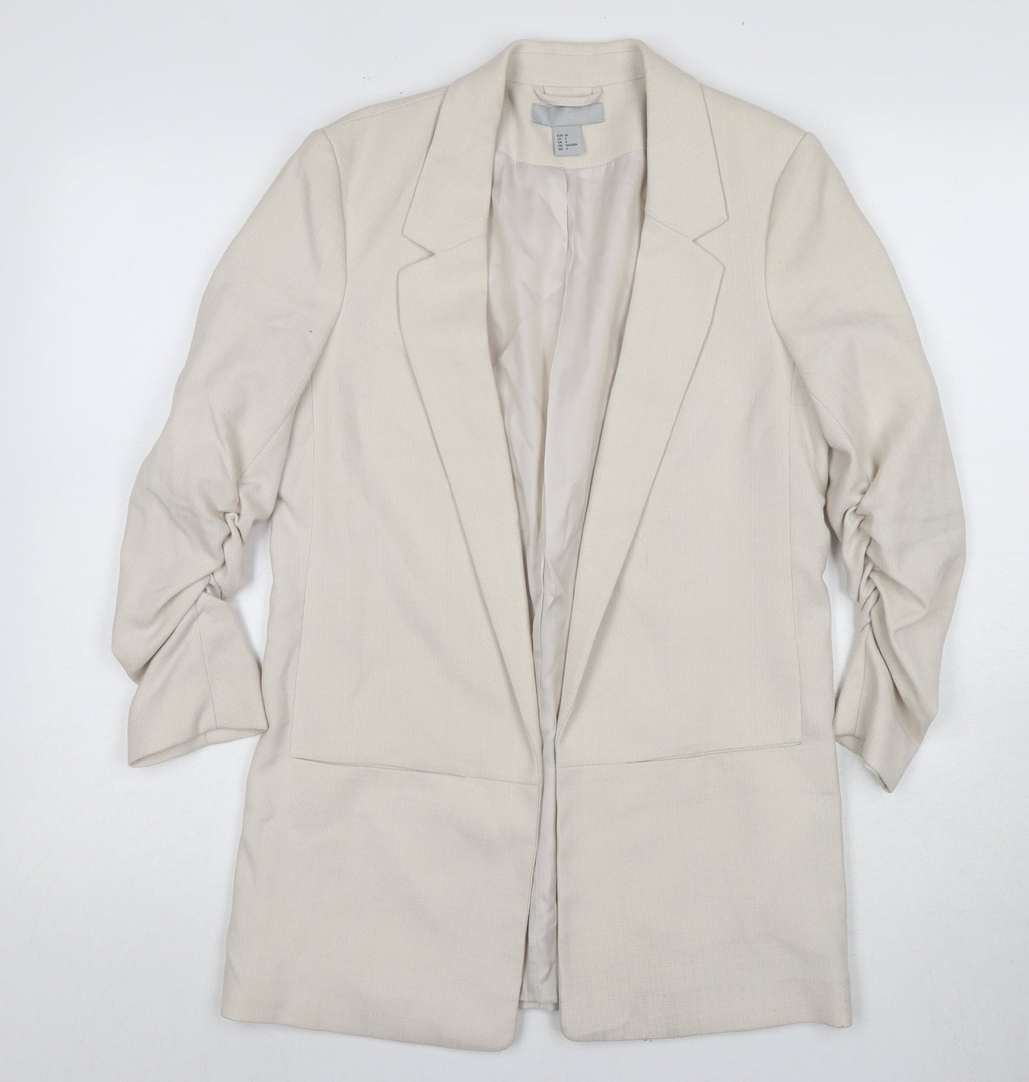 H&M Women's Beige Blazer Jacket Size 6 Long Sleeve
