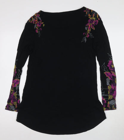Marks and Spencer Women's Black Floral Embroidered Shift Dress Size 12