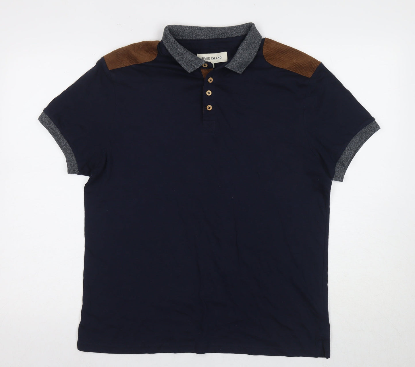 River Island Men's Blue Polo, L - Short Sleeve, Casual