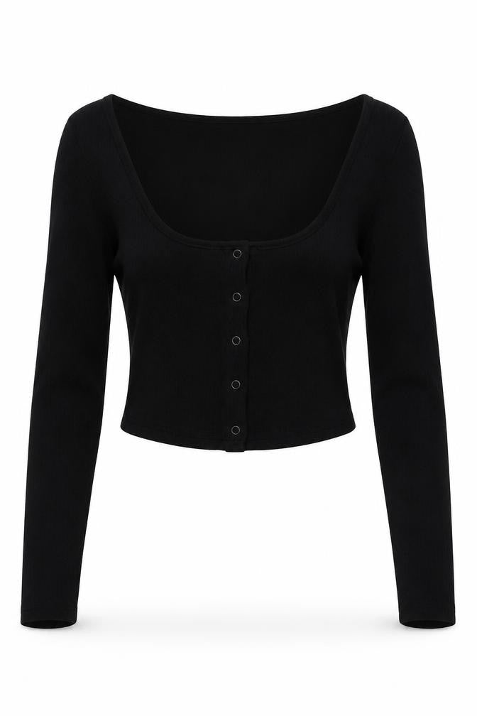 Womens UK Size 10 COLLUSION Black Cropped Blouse