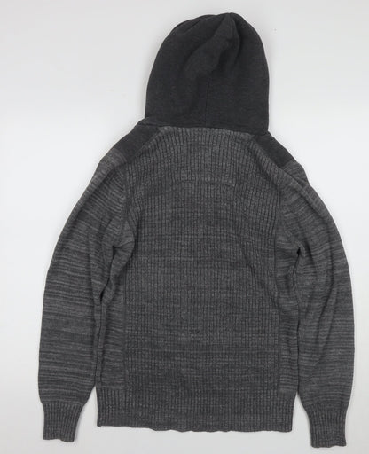 Next Men's Grey Cotton Hooded Pullover Jumper, Size S