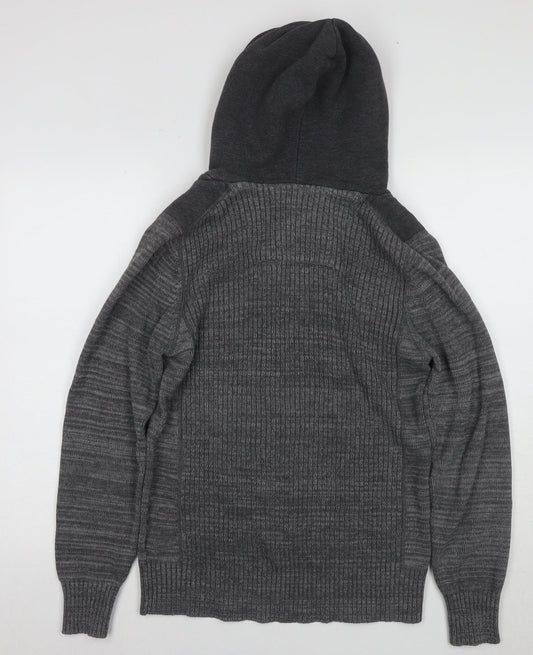 Next Men's Grey Cotton Hooded Pullover Jumper, Size S