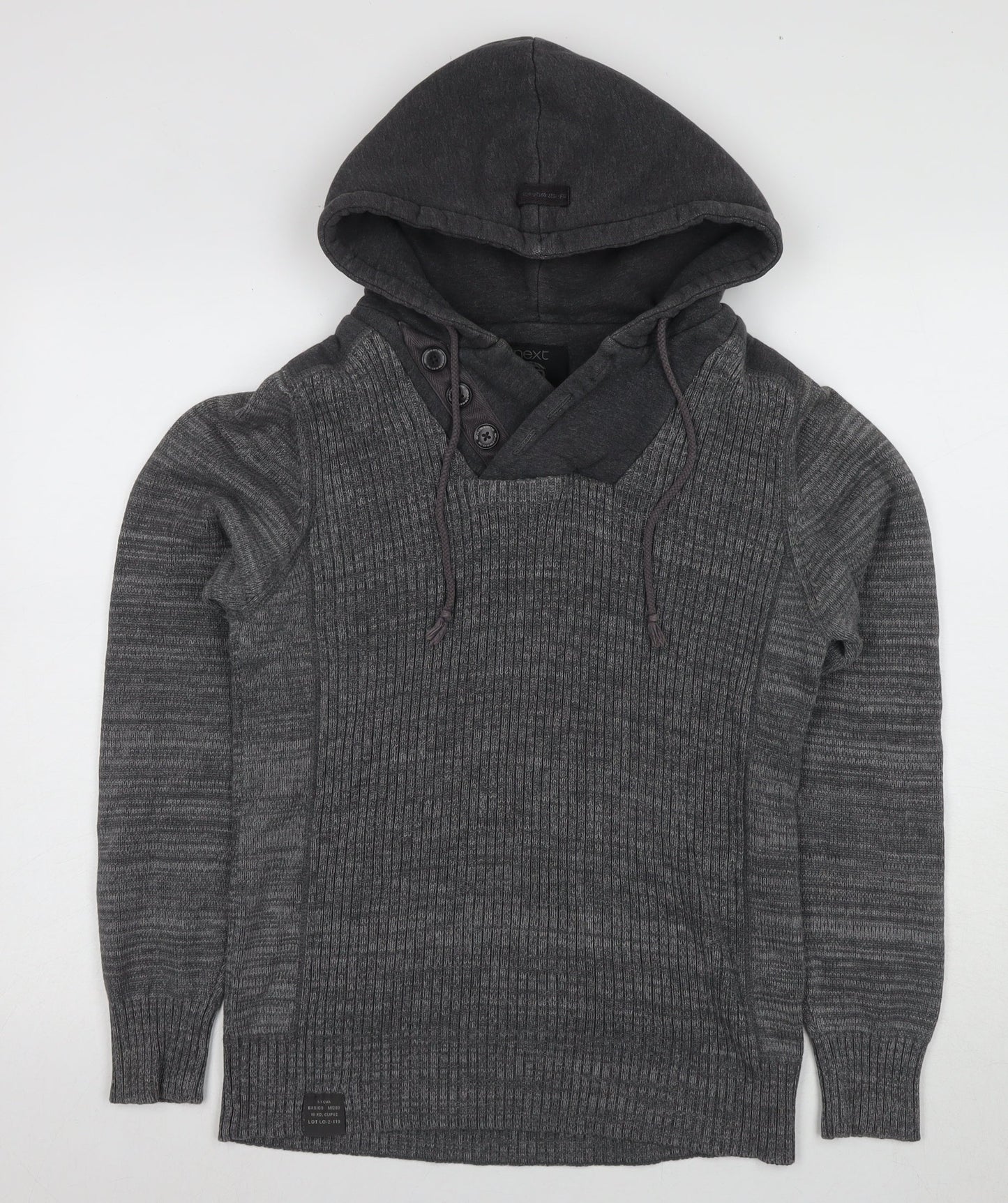 Next Men's Grey Cotton Hooded Pullover Jumper, Size S