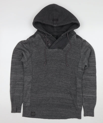 Next Men's Grey Cotton Hooded Pullover Jumper, Size S