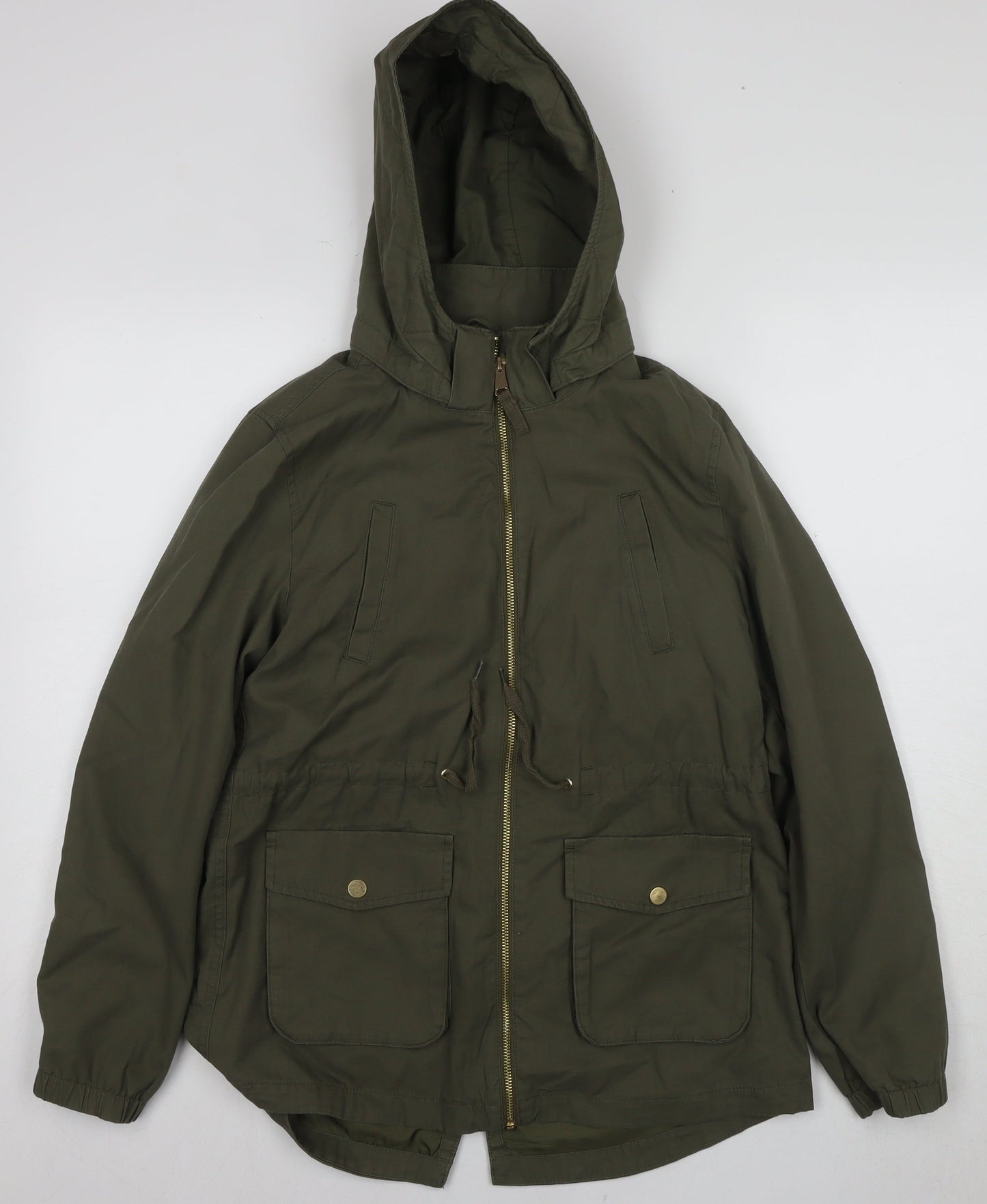 H&M Girls Green Parka Jacket with Hood Size 12-13 Years