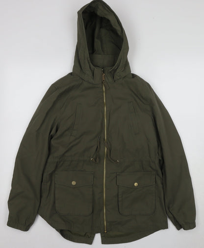 H&M Girls Green Parka Jacket with Hood Size 12-13 Years
