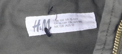 H&M Girls Green Parka Jacket with Hood Size 12-13 Years