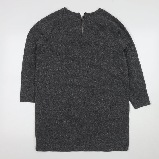 Topshop Women's Grey Shift Dress Size 8 Long Sleeve