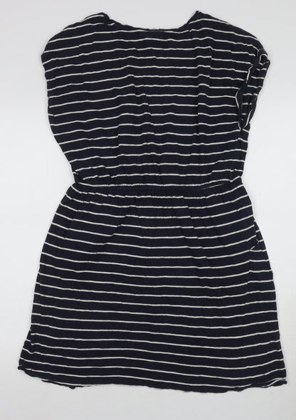 Basic Women's Blue Stripe Short Shift Dress, Size 12