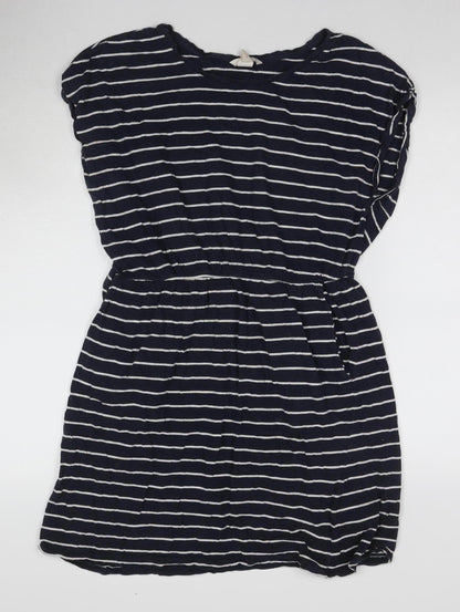 Basic Women's Blue Stripe Short Shift Dress, Size 12
