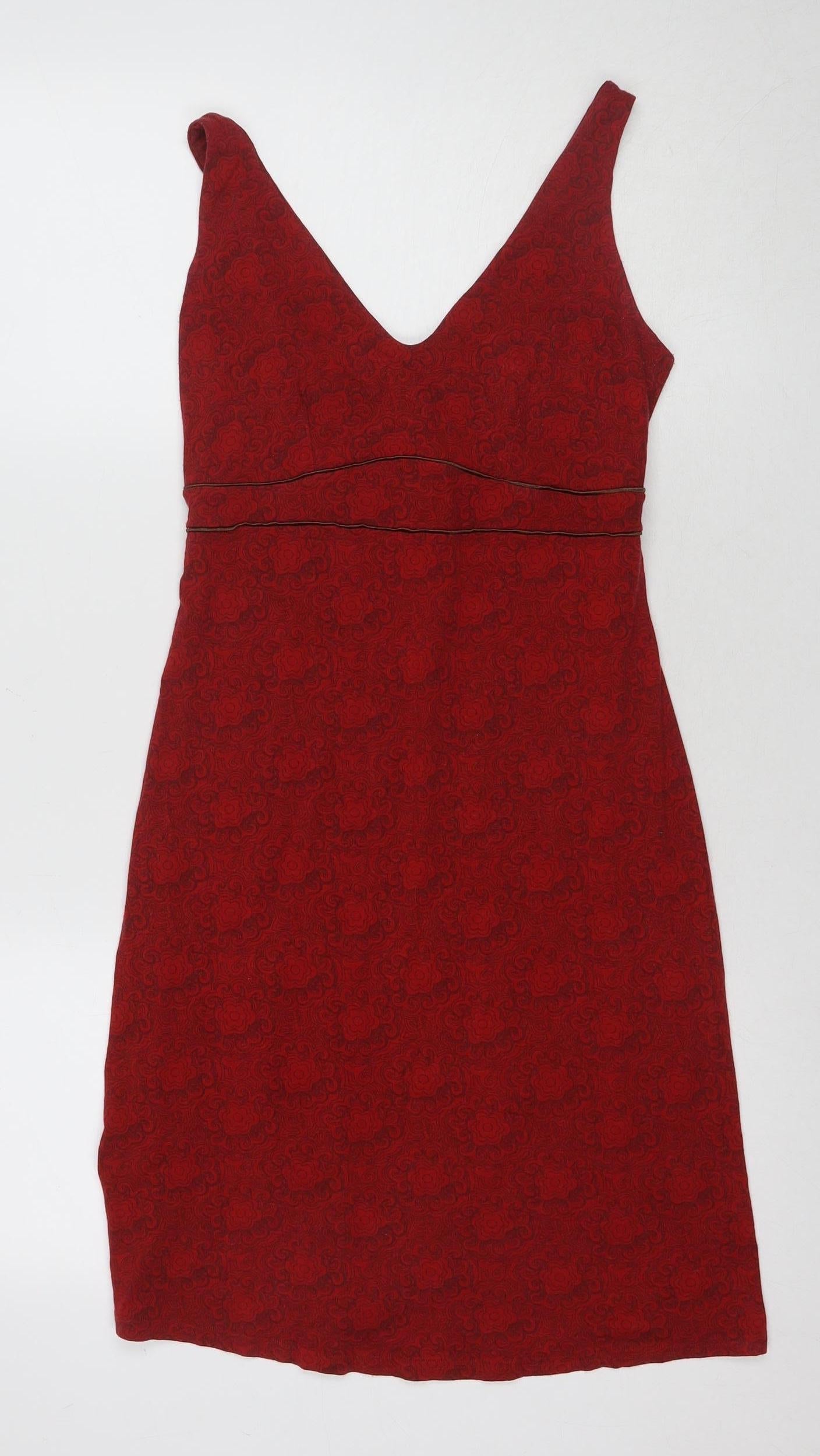 H&M Women Red Paisley V-Neck Shift Dress S