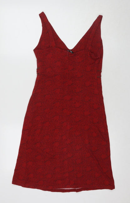 H&M Women Red Paisley V-Neck Shift Dress S