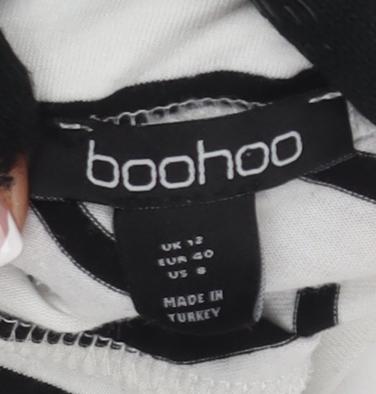 Boohoo Womens White Striped Long Sleeve Mock Neck T-Shirt