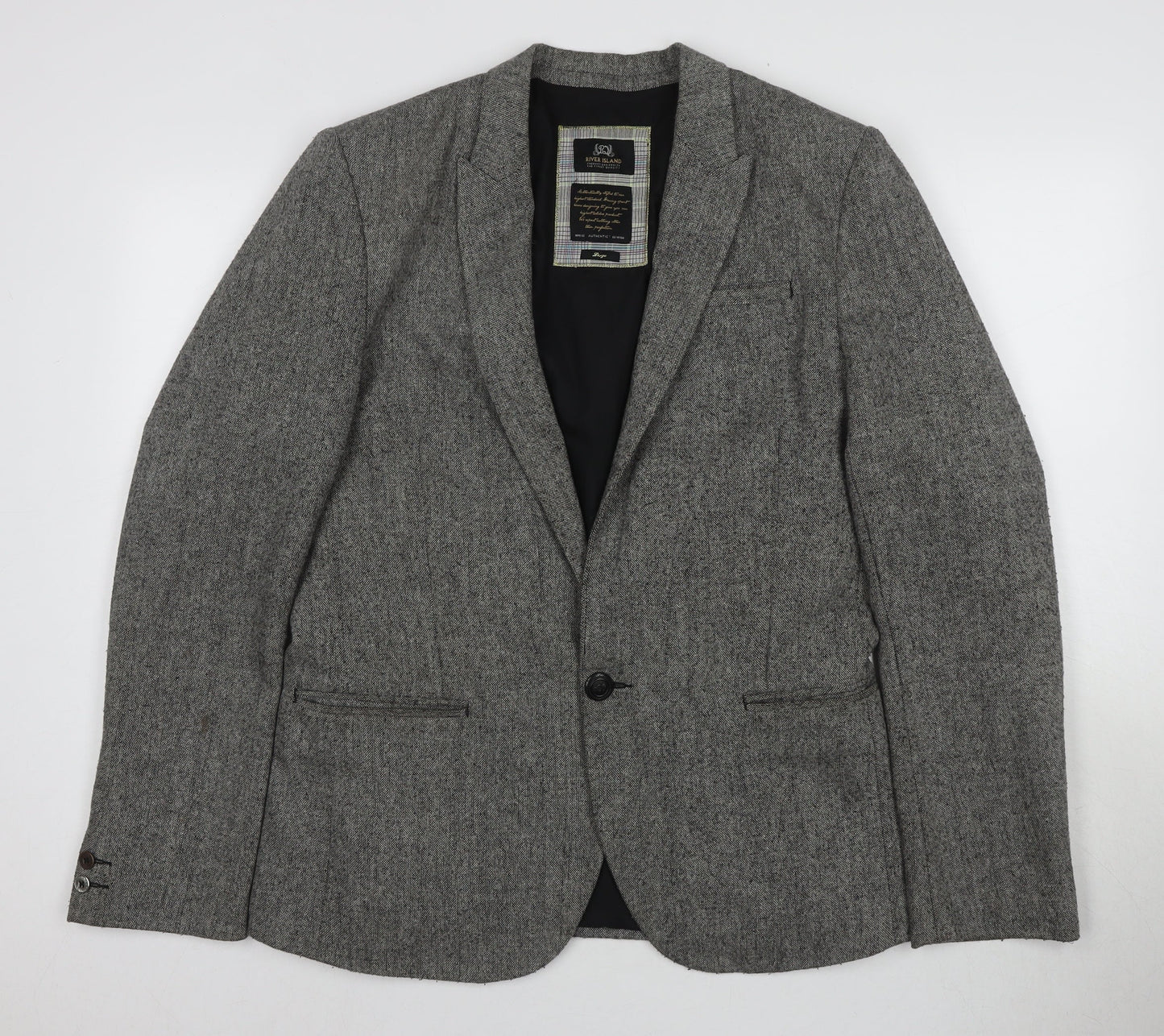 Mens UK Size L River Island Regular Grey Suit Jacket