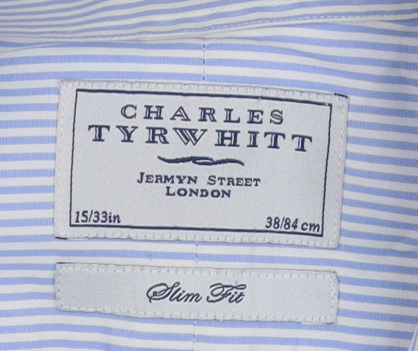 Charles Tyrwhitt Men's Blue Slim Fit Striped Shirt