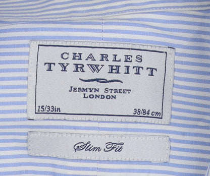 Charles Tyrwhitt Men's Blue Slim Fit Striped Shirt