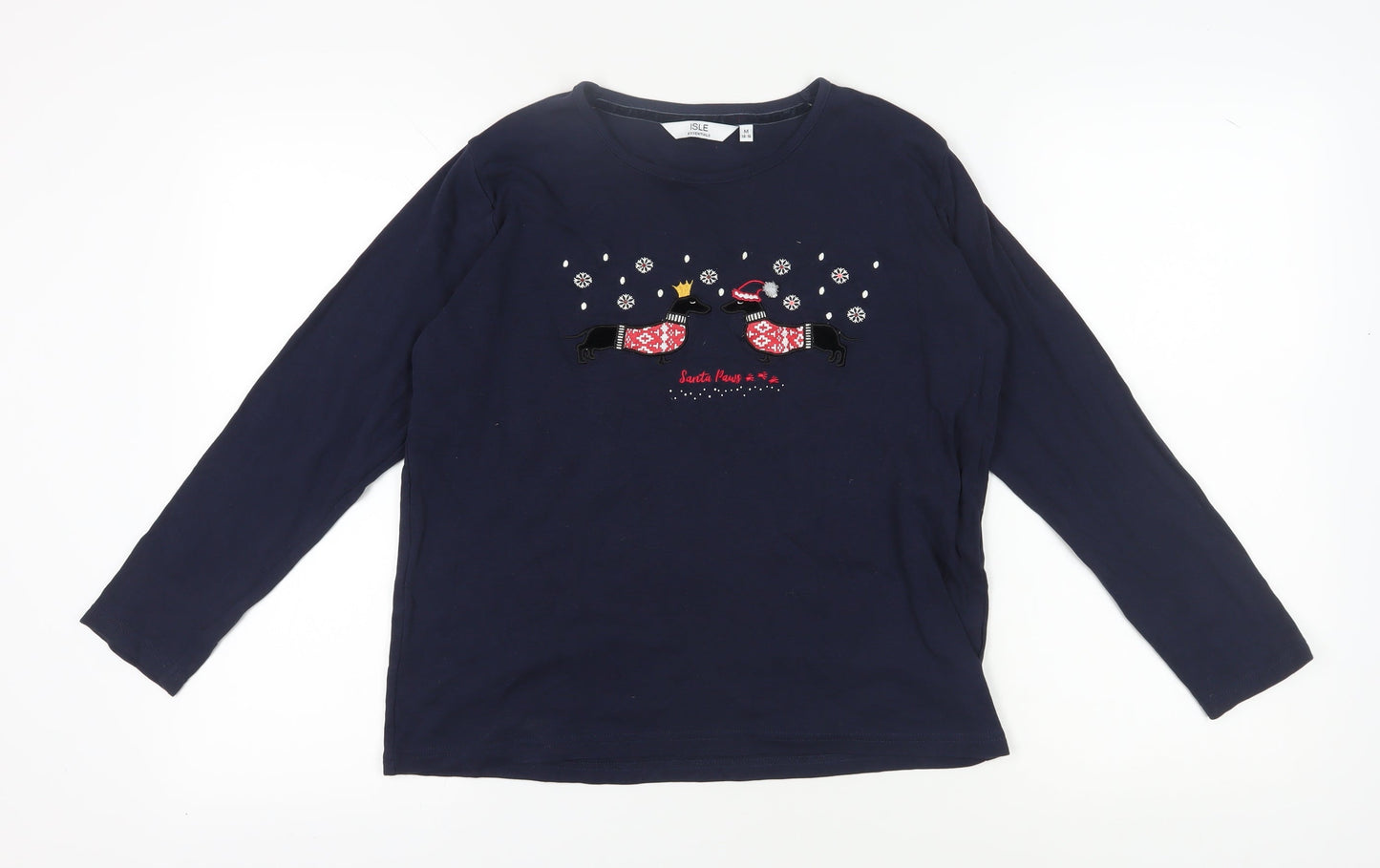 ISLE Women's Blue Christmas T-Shirt M Long Sleeve