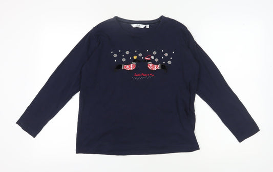 ISLE Women's Blue Christmas T-Shirt M Long Sleeve