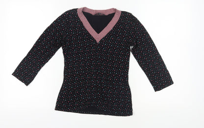 East Women's Black Polka Dot 3/4 Sleeve Blouse Size 10