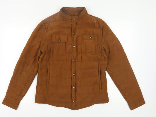 Zara Man Brown Quilted Jacket L, Casual Stand-Up Collar