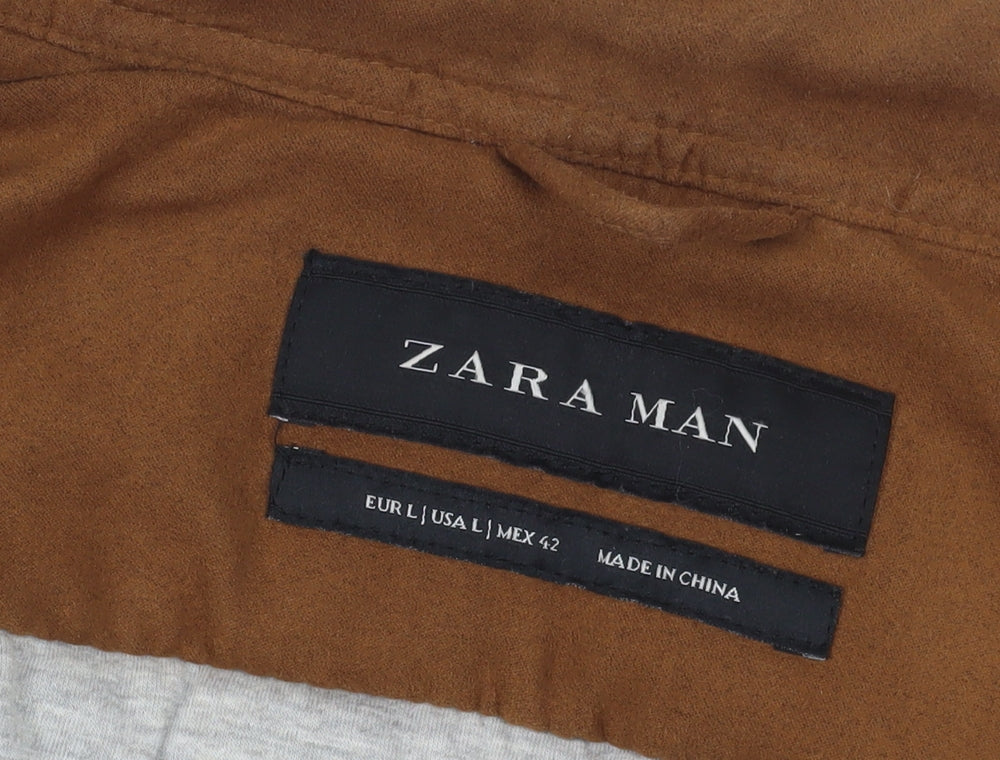 Zara Man Brown Quilted Jacket L, Casual Stand-Up Collar
