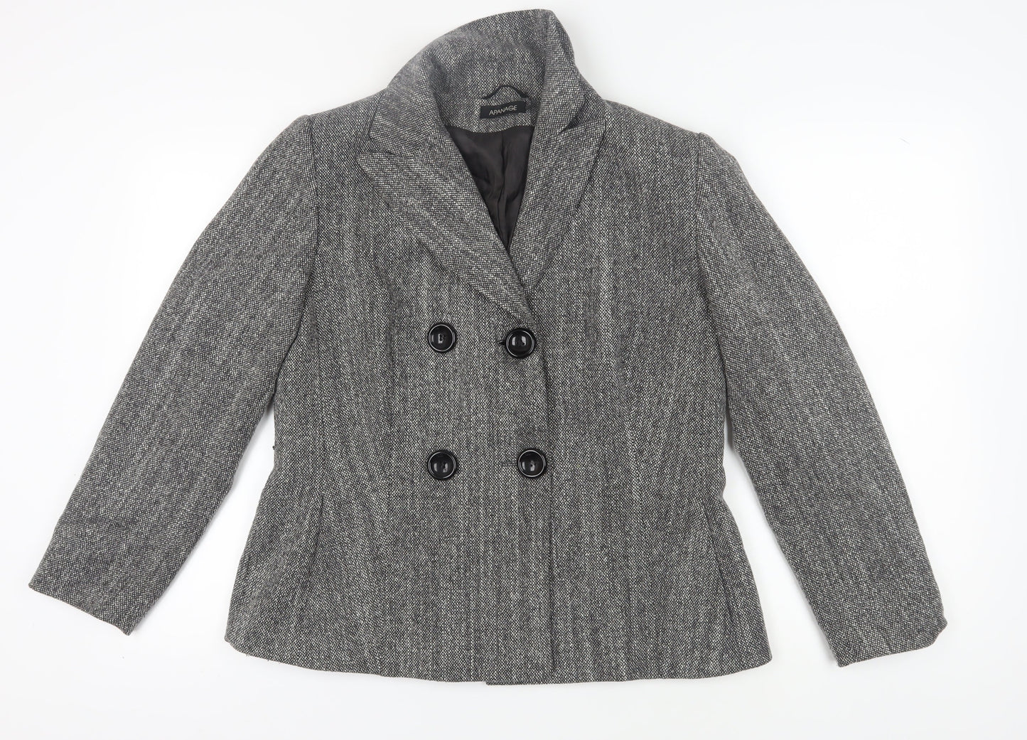 Apanage Women's Grey Wool Blazer, Size 14 Double Breasted