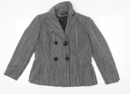 Apanage Women's Grey Wool Blazer, Size 14 Double Breasted