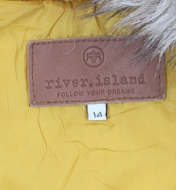 Womens UK Size 14 River Island Yellow Puffer Jacket