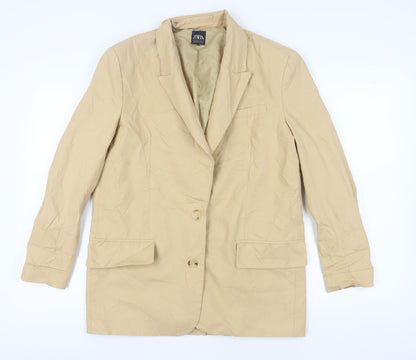 Zara Beige Women's Blazer, Size M, Mid-Length, Lined