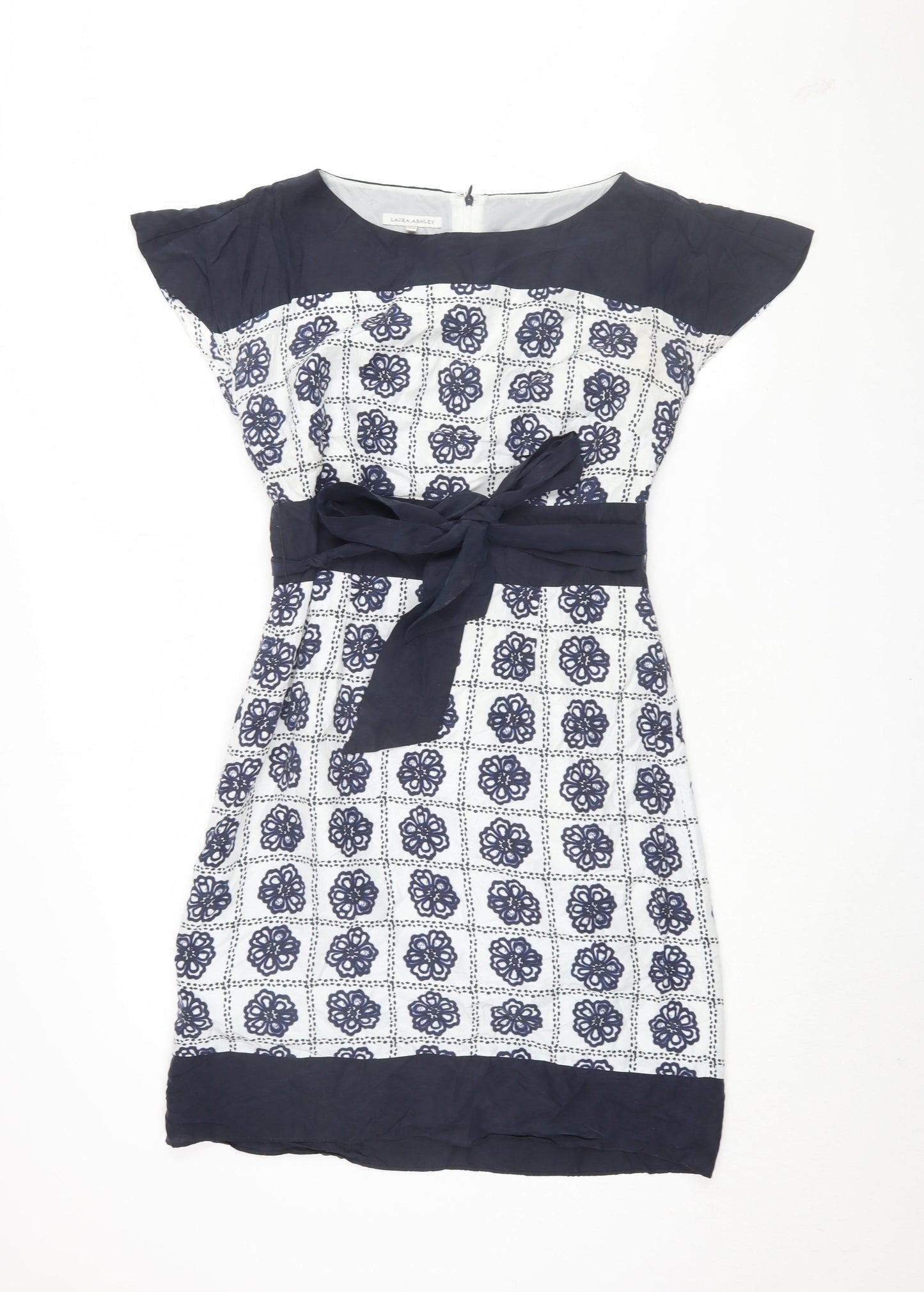 Laura Ashley Women's Blue Geometric Silk Shift Dress Size 12