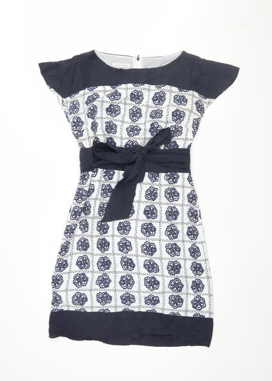 Laura Ashley Women's Blue Geometric Silk Shift Dress Size 12