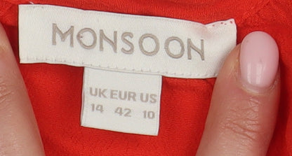Womens UK Size 14 Monsoon Red Basic Button-Up