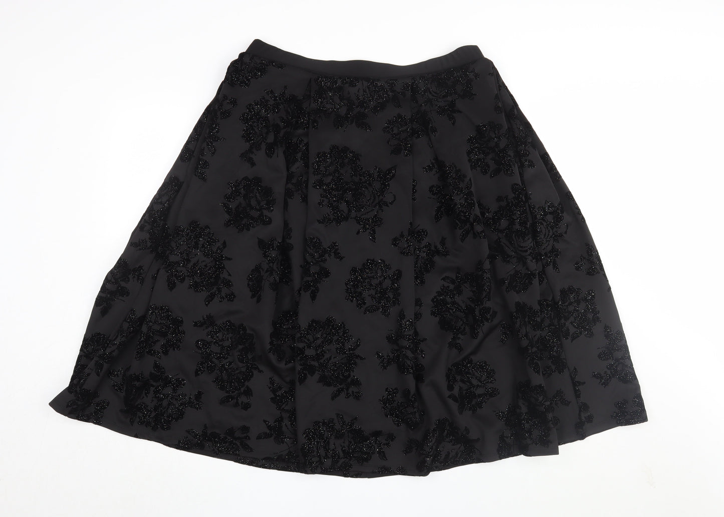 First Avenue Women's Black A-Line Floral Skirt Size 8