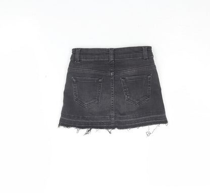 Mintie Girls Black Denim Mini Skirt Size 6 with Frayed Hem