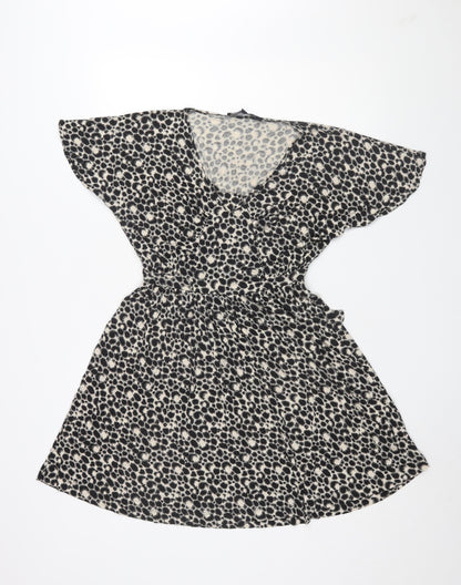 French Connection Women's Black Animal Print Shift Dress Size 10