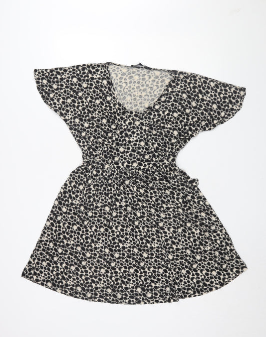 French Connection Women's Black Animal Print Shift Dress Size 10