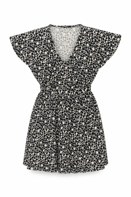 Front view of French Connection Women's Black Animal Print Shift Dress, size 10