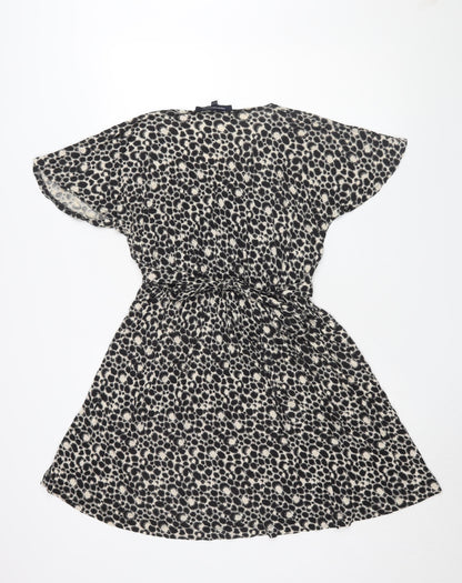 French Connection Women's Black Animal Print Shift Dress Size 10