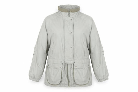 Front view of Nuage Women's Green Parka Jacket, size 12, Relaxed Fit