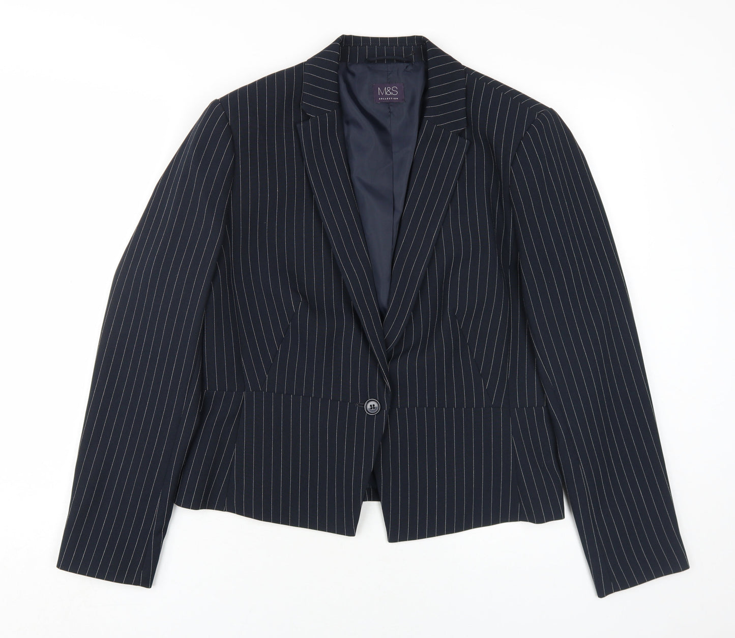 Marks and Spencer Women Black Pinstripe Blazer Size 14