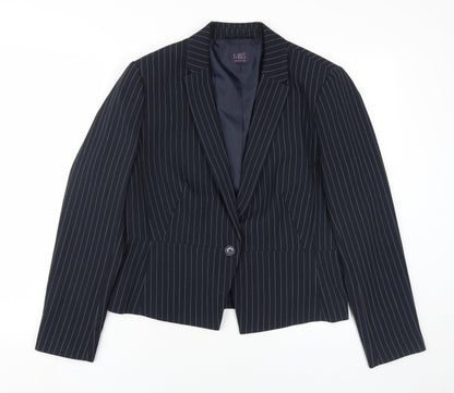 Marks and Spencer Women Black Pinstripe Blazer Size 14