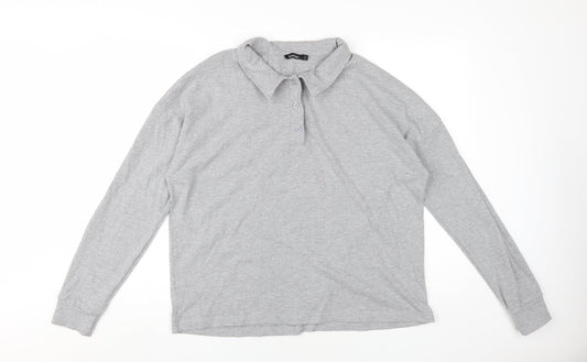 Boohoo Unisex Grey Button-Up Long Sleeve Top