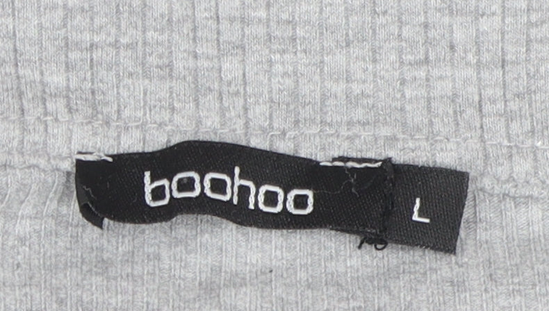 Boohoo Unisex Grey Button-Up Long Sleeve Top