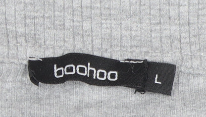 Boohoo Unisex Grey Button-Up Long Sleeve Top