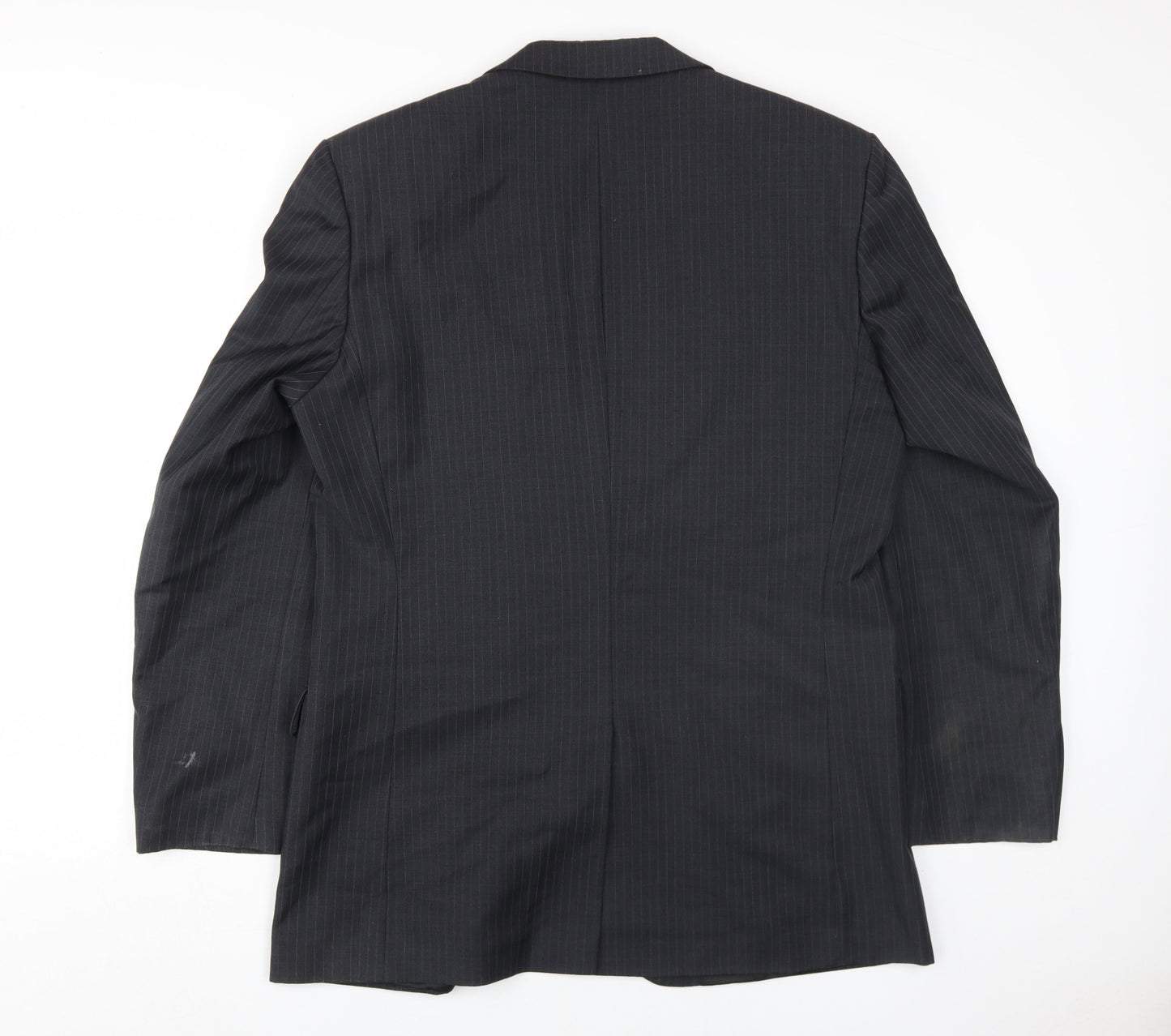 kji Men's Black Blazer, Size 42, Long, Formal Striped