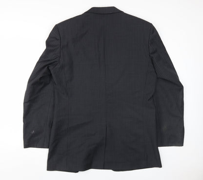 kji Men's Black Blazer, Size 42, Long, Formal Striped
