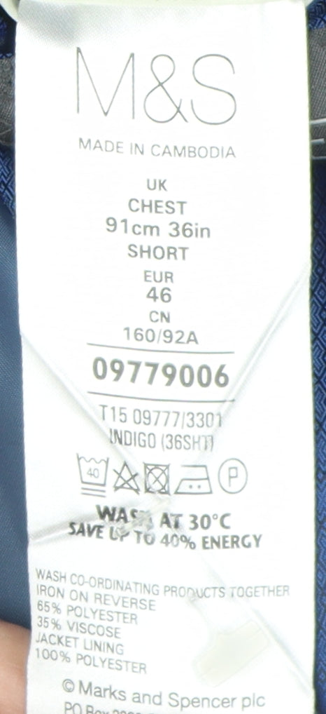 Mens UK Size 36 Marks and Spencer Regular Blue Suit Jacket