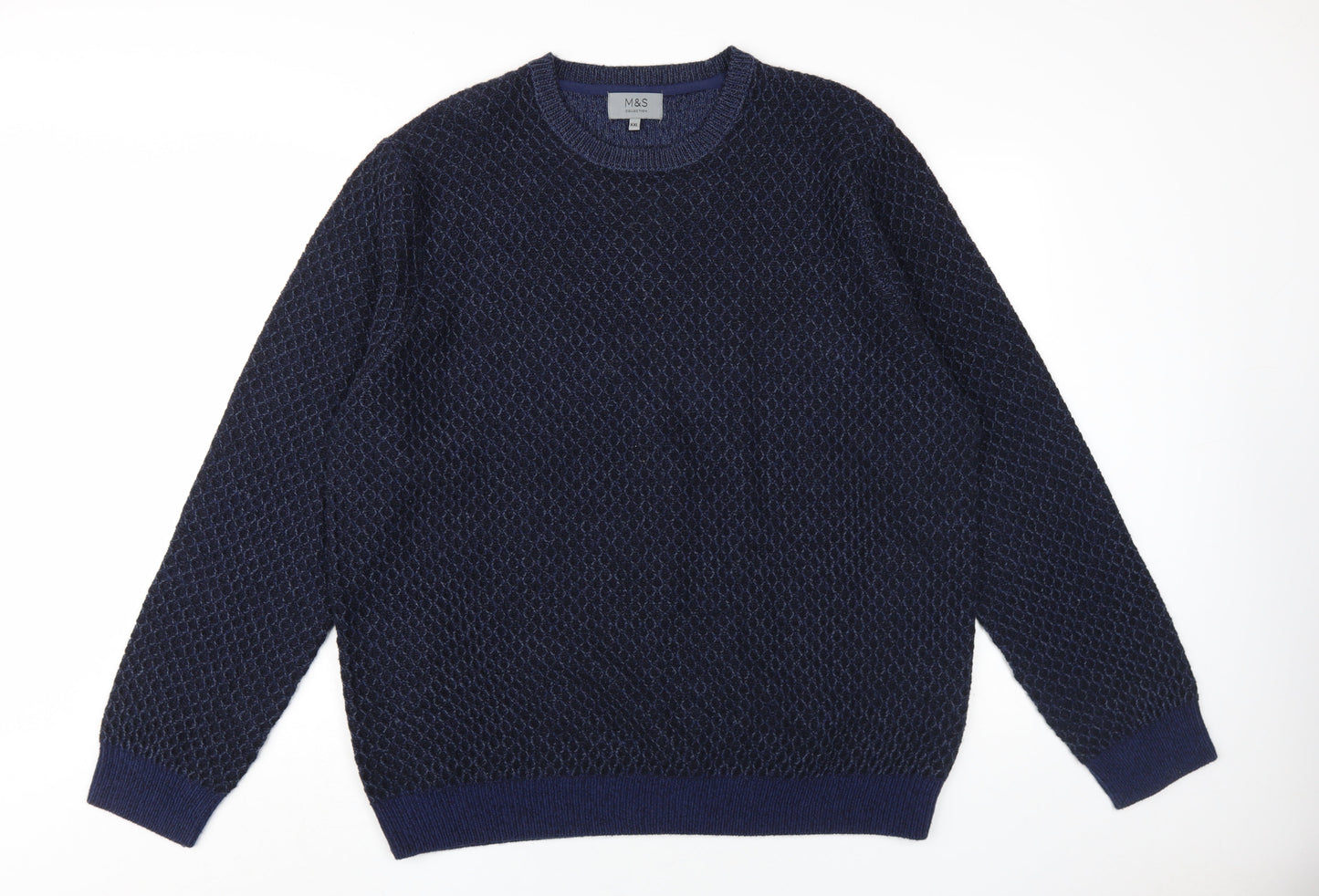 M&S Men’s Blue 2XL Cable-Knit Pullover Jumper