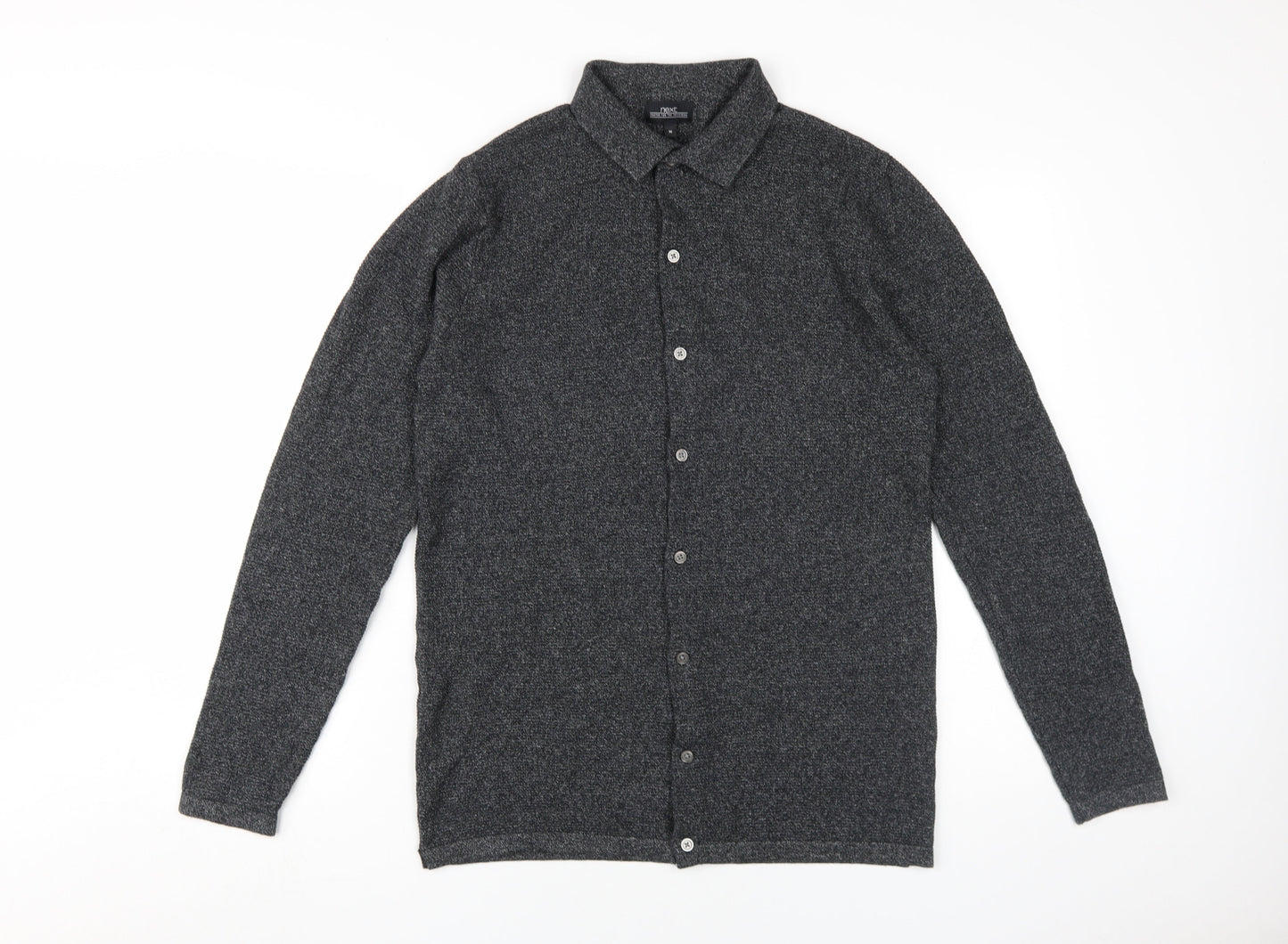 Next Men's Grey Cotton Long Sleeve Button-Up Shirt